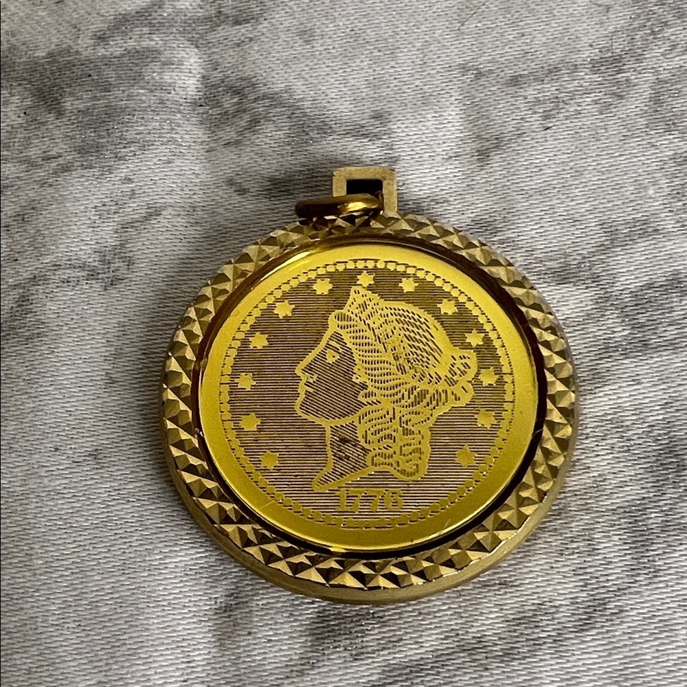 Vintage 1776 Twenty D Gold Tone Coin Replica Pendant